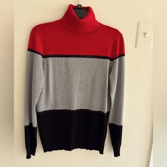 Calvin Klein Women's Colorblocked Turtleneck Sweater Red Size S/P - Picture 5 of 12